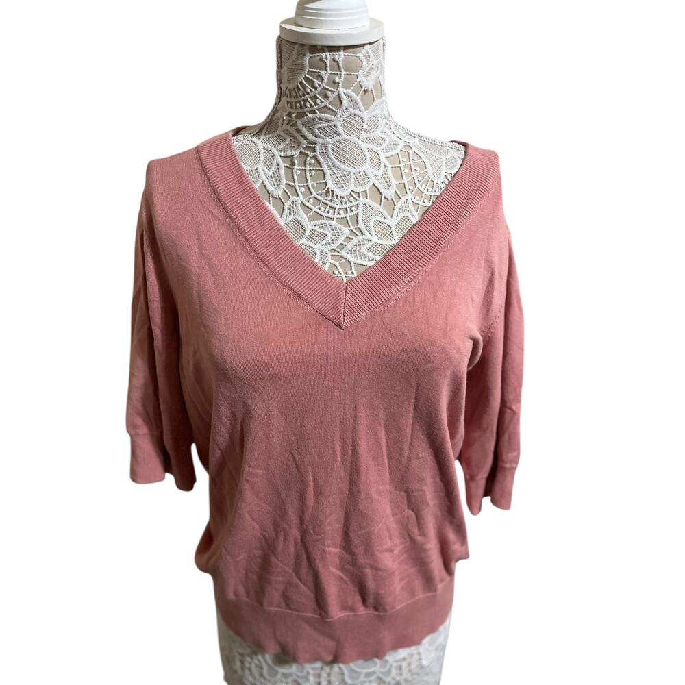 DKNY Pink Knit V-Neck Sweater XXL | Soft Girl Y2K Cozy Top